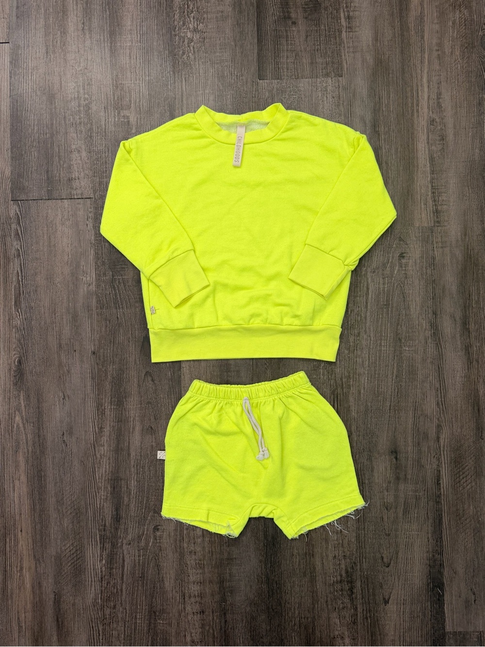Neon Yellow Kids Matching Sweatshirt & Shorts Set